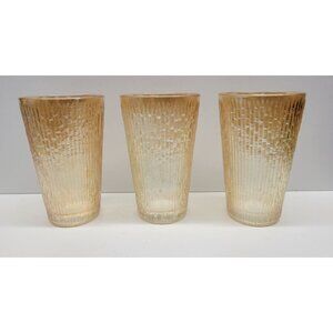 3- Jeannette Glass Tree Bark Tumbler Glasses, Vintage Marigold Iridescent
